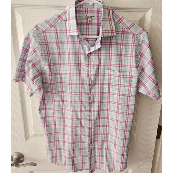 Peter Millar Summer Comfort Mens Plaid Button Down Shirt Size S Short Sleeve - Picture 1 of 4